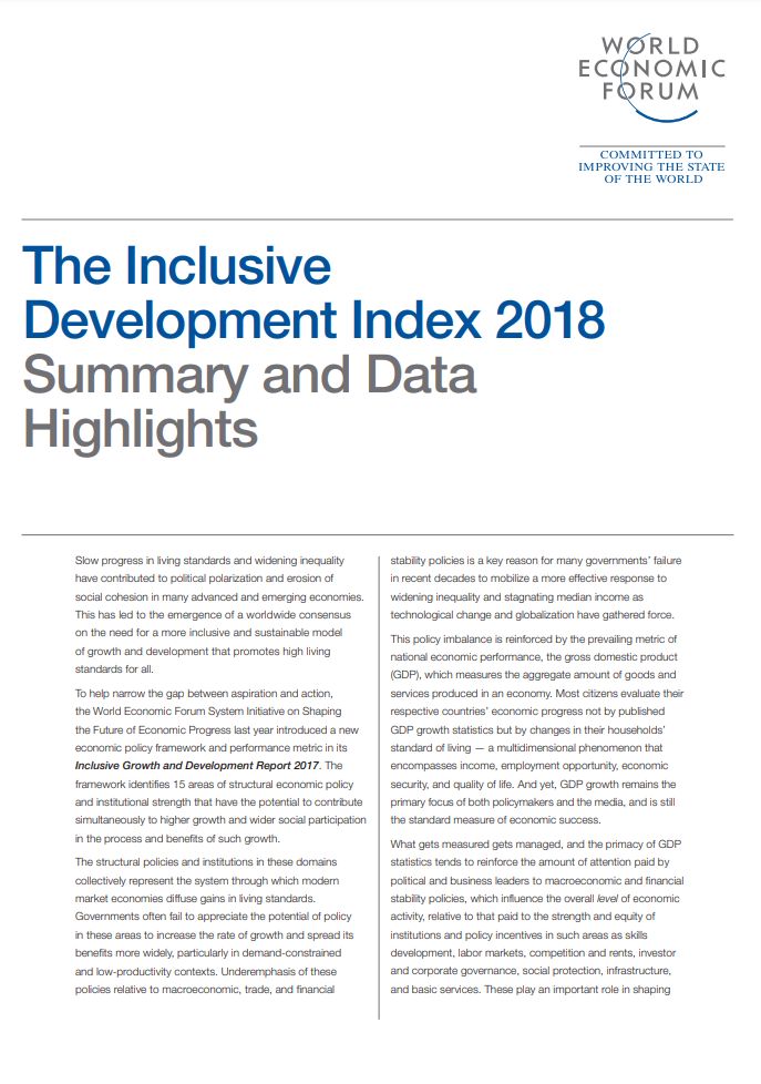 Cover photo WEF: Inclusive Development Index 2018