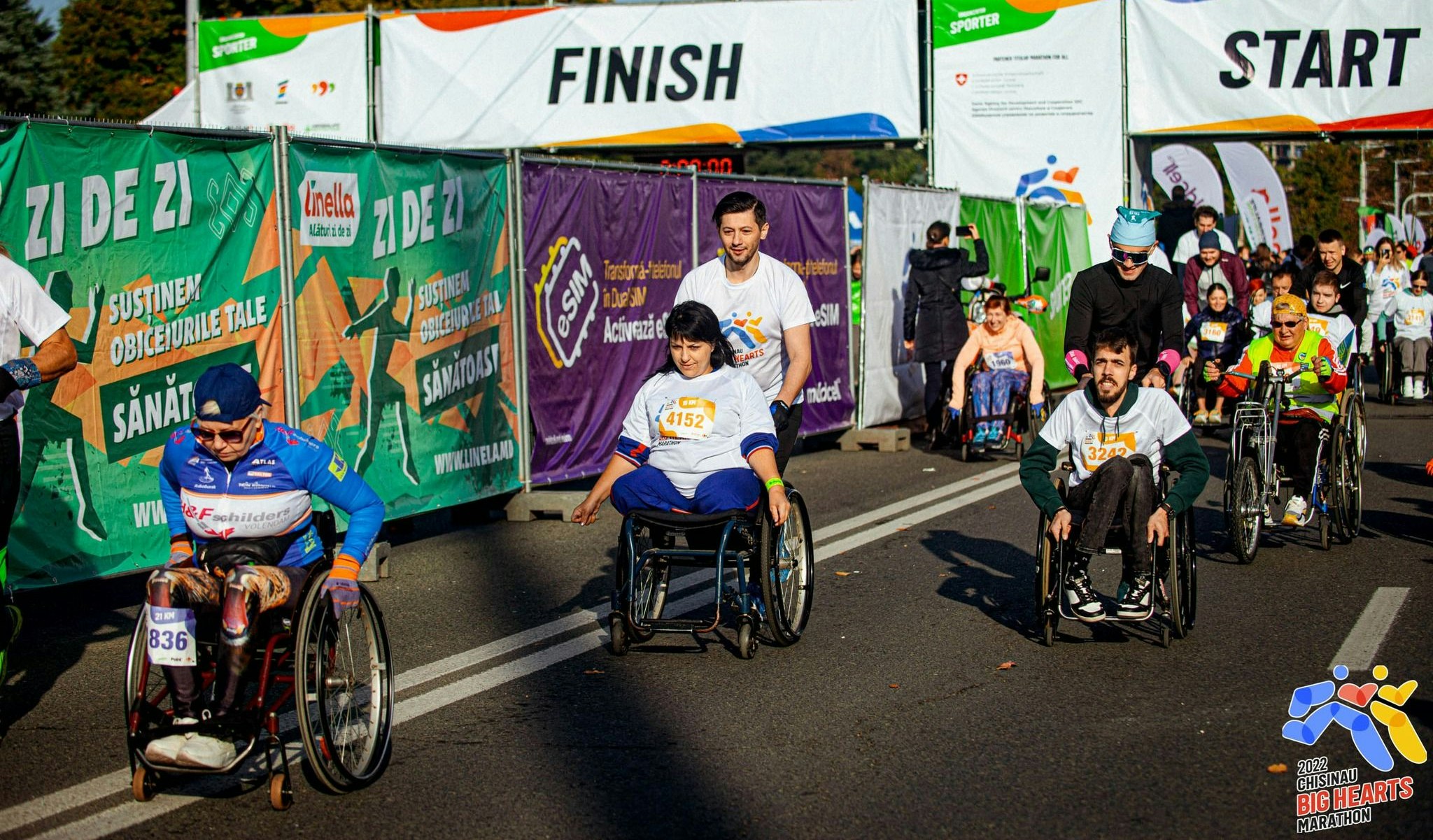 Women and men with disabilities compete in a very popular in Moldova international racing competition on the central streets of the capital city of Chisinau